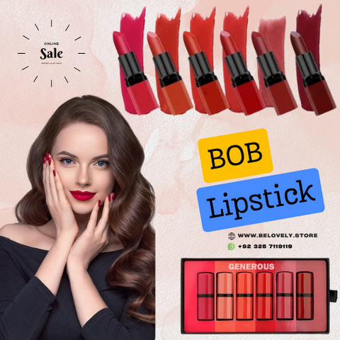 BOB Pack of 06 Color Velvet Lipstick Colorful & Luster Finish Wear Long Lasting Waterproof